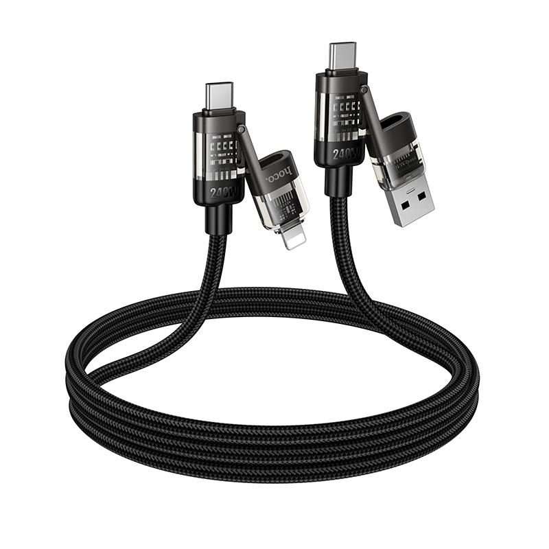 hoco U151 240W 4 in 1 USB and Type-C to Type-C and 8 Pin Charging Cable,Length: 1.2m(Black)