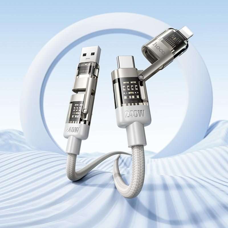 hoco U151 240W 4 in 1 USB and Type-C to Type-C and 8 Pin Charging Cable,Length: 1.2m(Black)