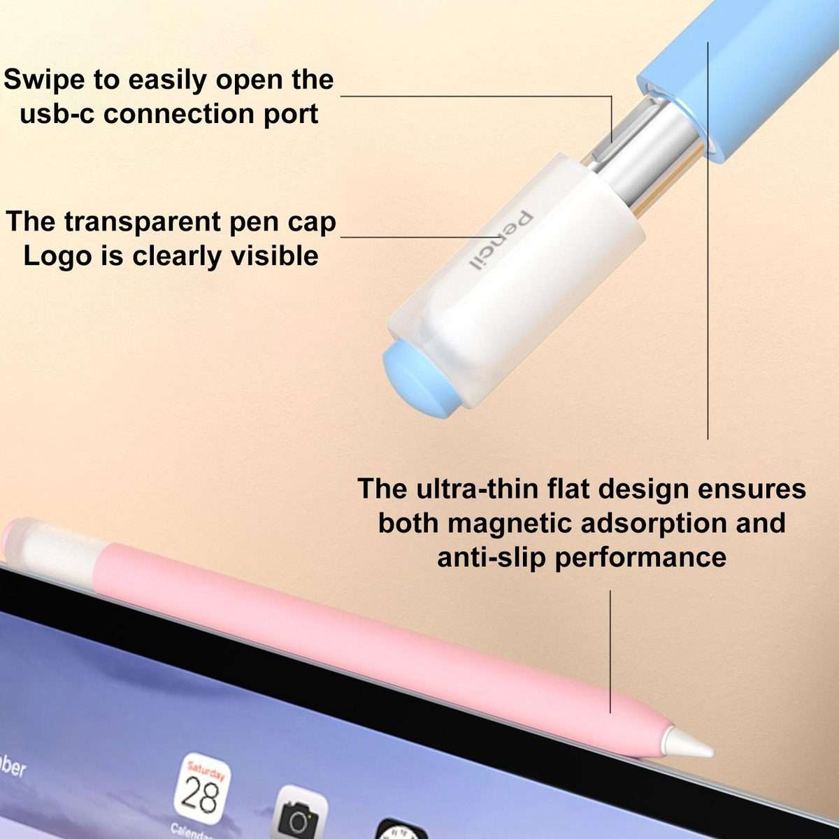 For Apple Pencil USB-C / 3 XDcase Jelly Detachable Cap Silicone Stylus Pen Sleeve(Black)