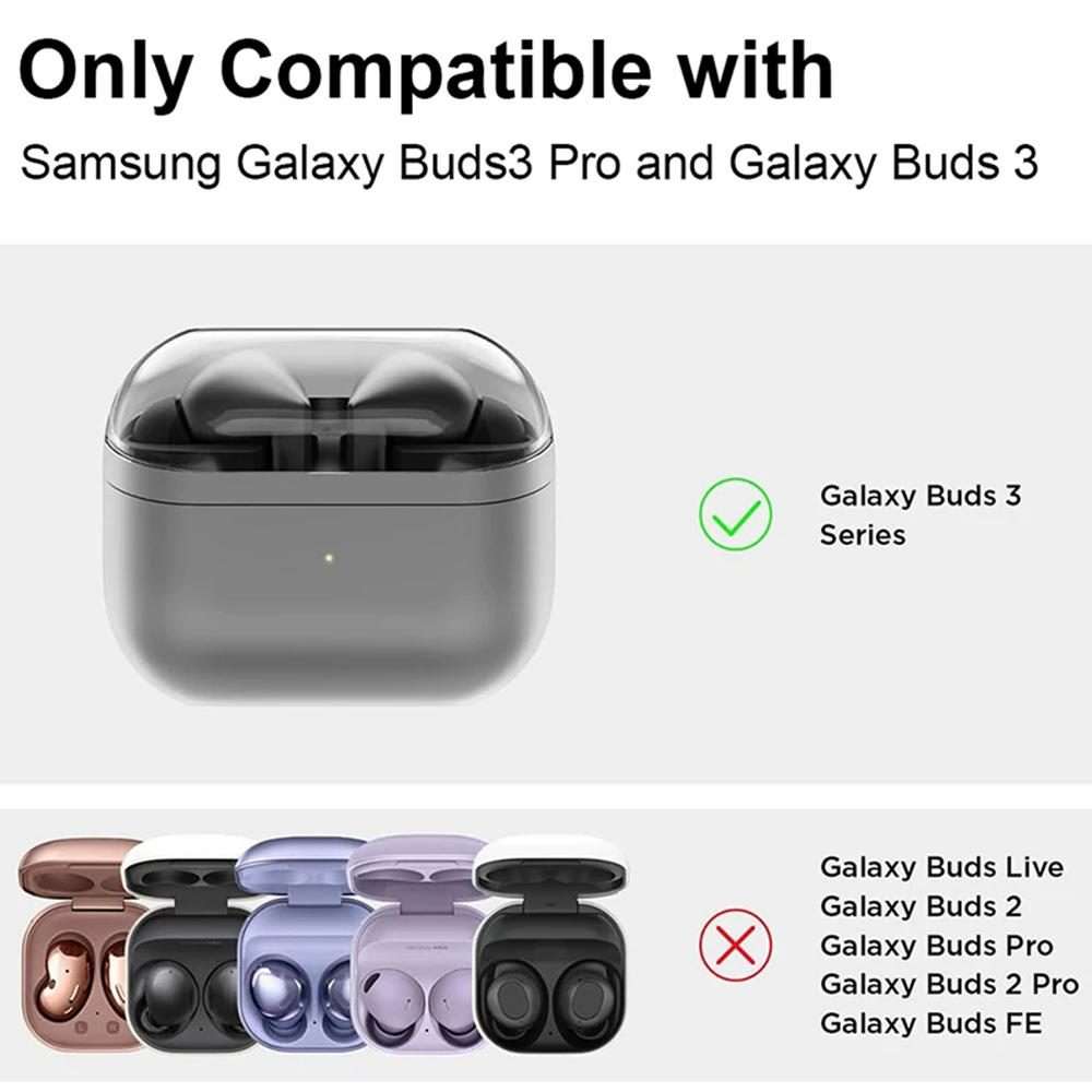 For Samsung Galaxy Buds3 / 3 Pro / 3 FE XDcase Transparent TPU Earbud Case with Silver Hook