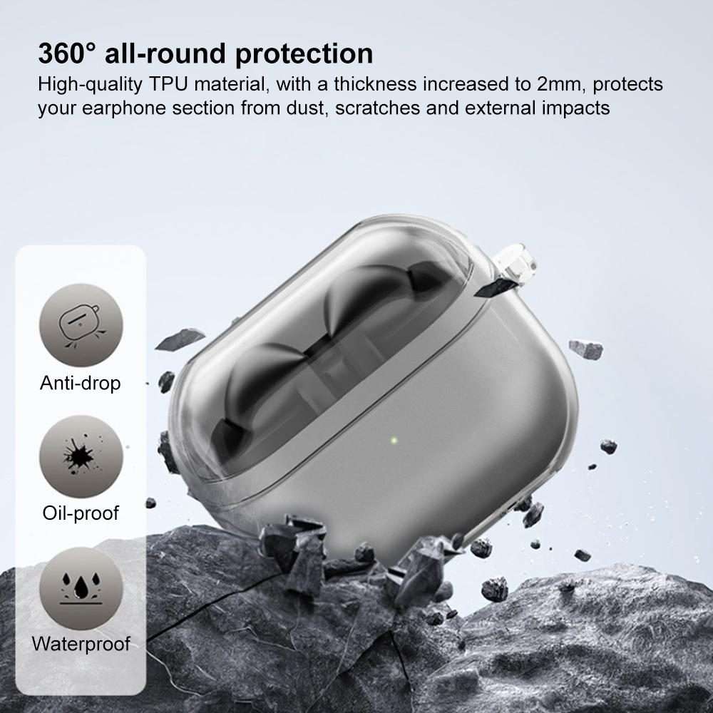 For Samsung Galaxy Buds3 / 3 Pro / 3 FE XDcase Transparent TPU Earbud Case with Silver Hook