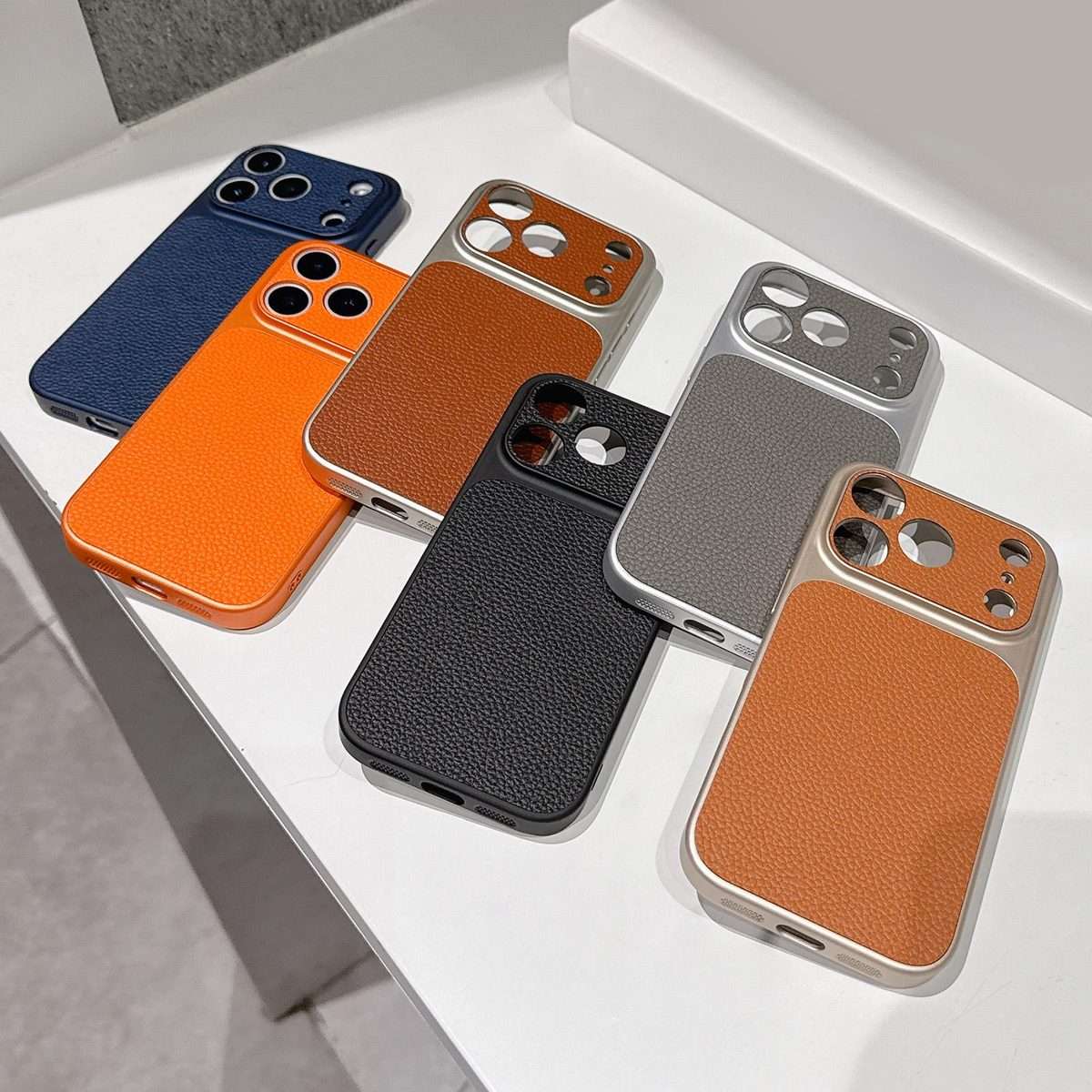 For iPhone 15 Pro Max Transforms Into 17 Series Large Window Frosted Lychee Textu ... (Dark Brown)