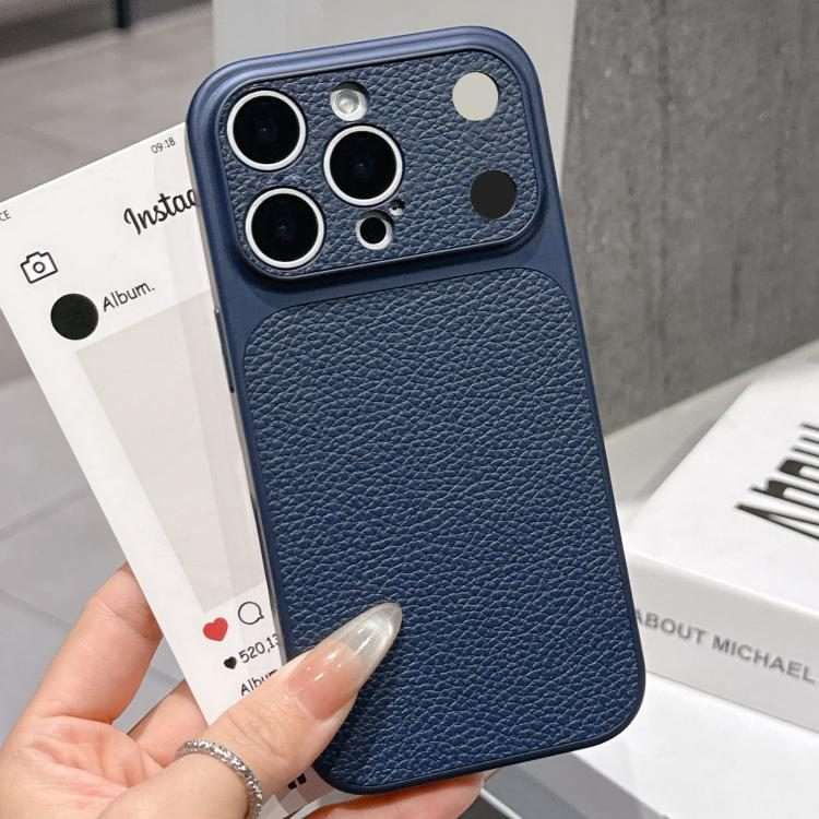 For iPhone 12 Pro Max Transforms Into 17 Series Large Window Frosted Lychee Textur ... (Dark Blue)