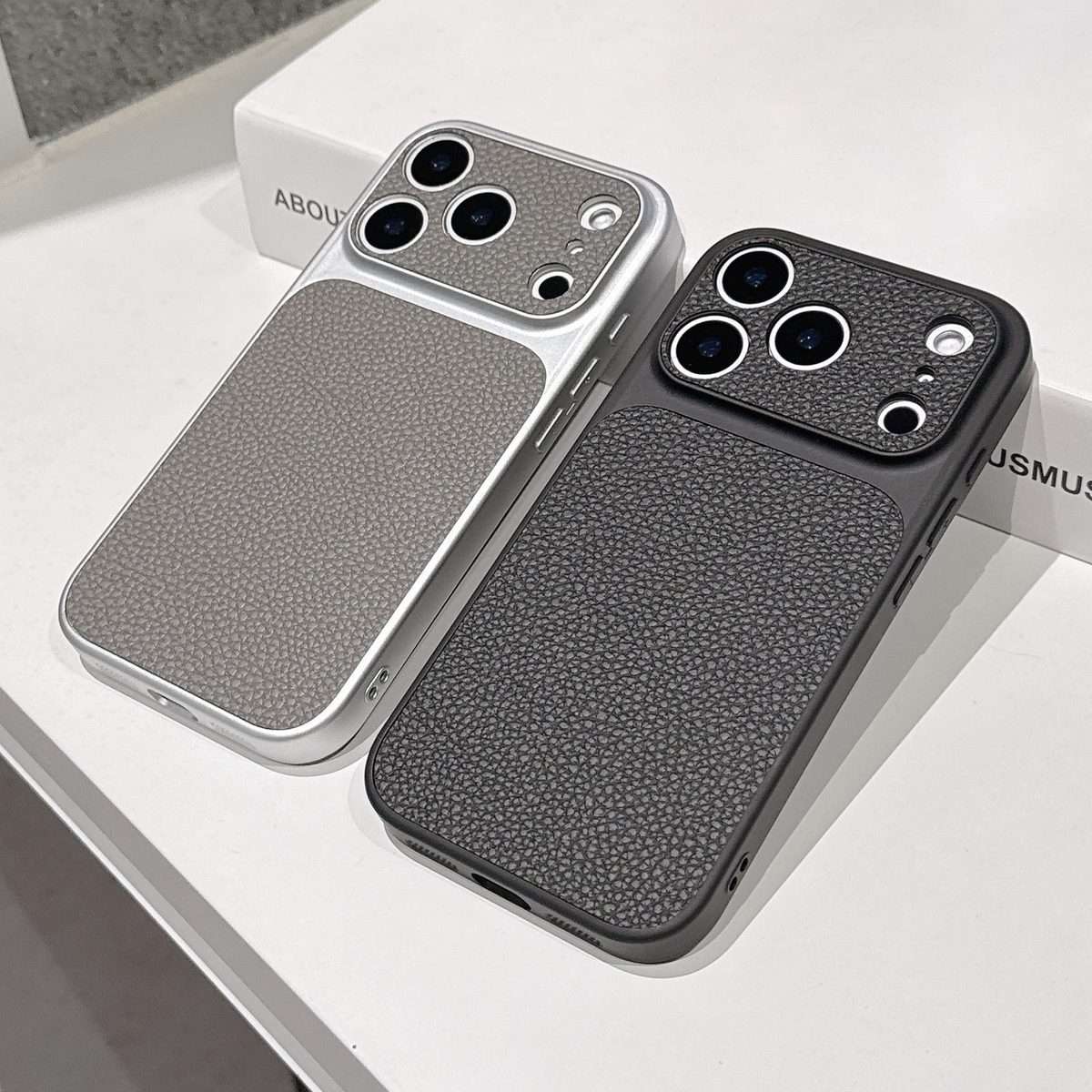 For iPhone 12 Pro Max Transforms Into 17 Series Large Window Frosted Lychee Textur ... (Dark Blue)