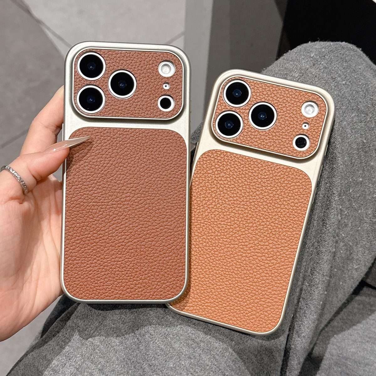 For iPhone 12 Pro Max Transforms Into 17 Series Large Window Frosted Lychee Textur ... (Dark Blue)