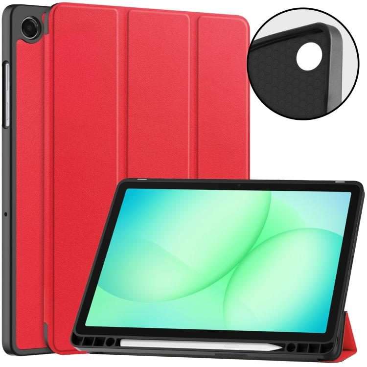 For Samsung Galaxy Tab A11+ Custer TPU Pure Color 3-Fold Holder Smart Leather Tablet Cas ... (Red)
