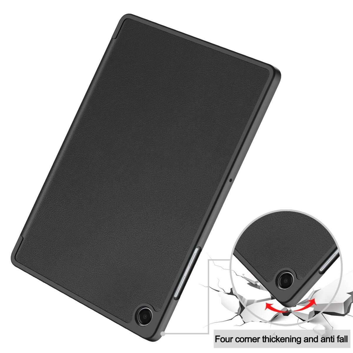 For Samsung Galaxy Tab A11+ Custer TPU Pure Color 3-Fold Holder Smart Leather Tablet C ... (Black)