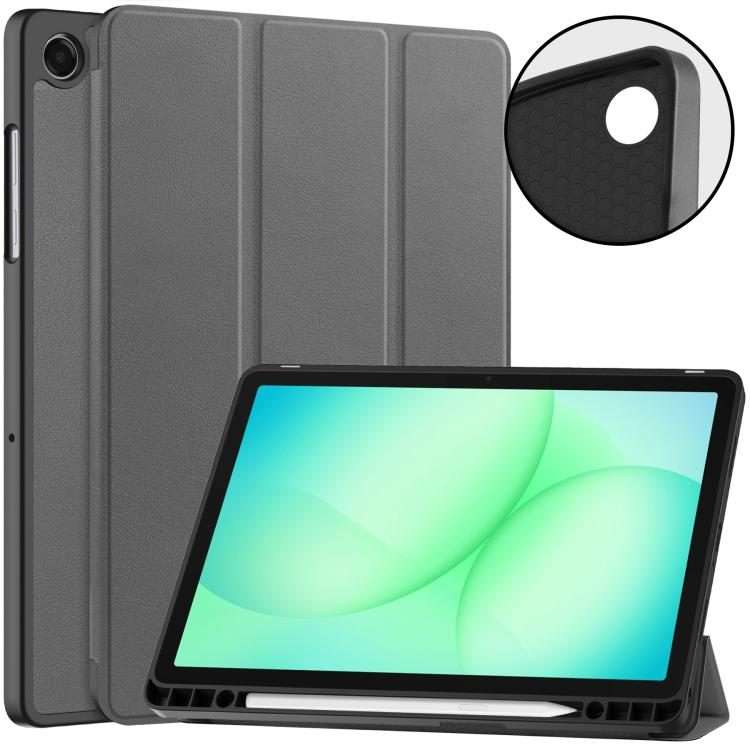 For Samsung Galaxy Tab A11+ Custer TPU Pure Color 3-Fold Holder Smart Leather Tablet Ca ... (Grey)