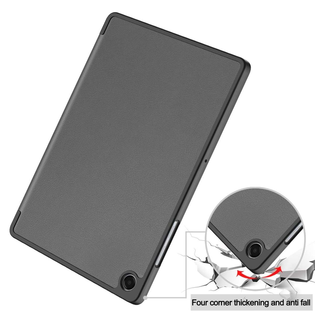 For Samsung Galaxy Tab A11+ Custer TPU Pure Color 3-Fold Holder Smart Leather Tablet Ca ... (Grey)