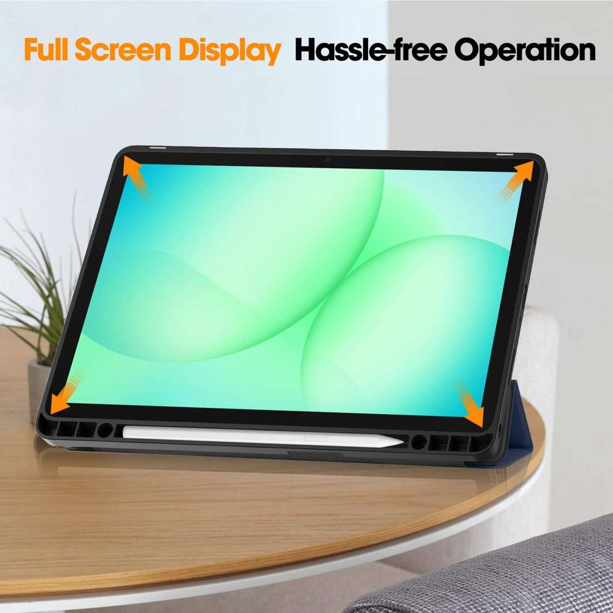 For Samsung Galaxy Tab A11+ Custer TPU Pure Color 3-Fold Holder Smart Leather Tabl ... (Dark Blue)
