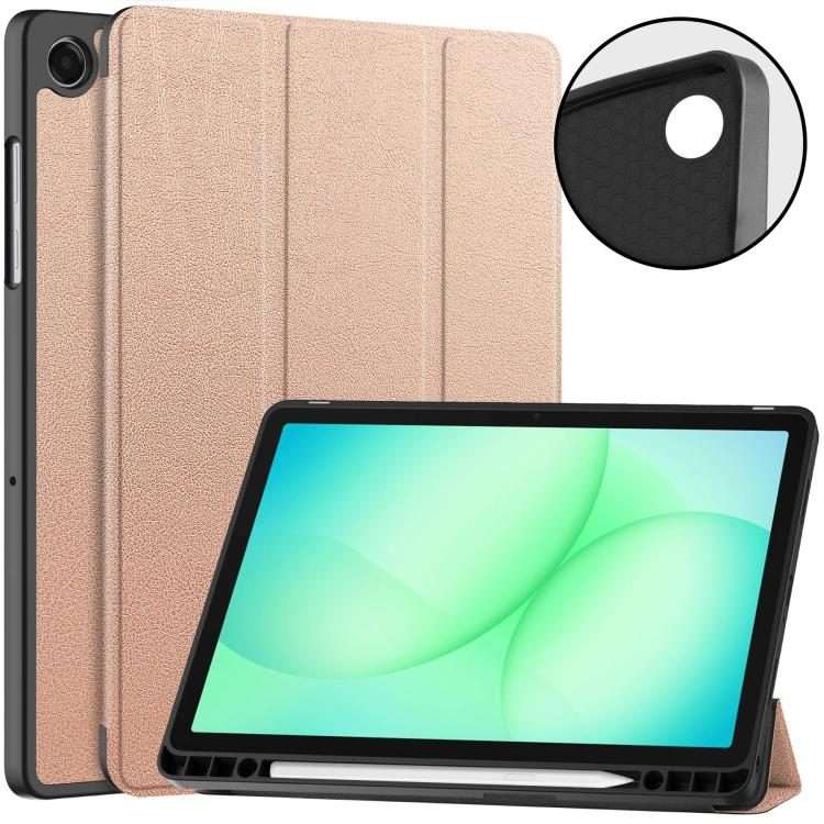 For Samsung Galaxy Tab A11+ Custer TPU Pure Color 3-Fold Holder Smart Leather Tabl ... (Rose Gold)