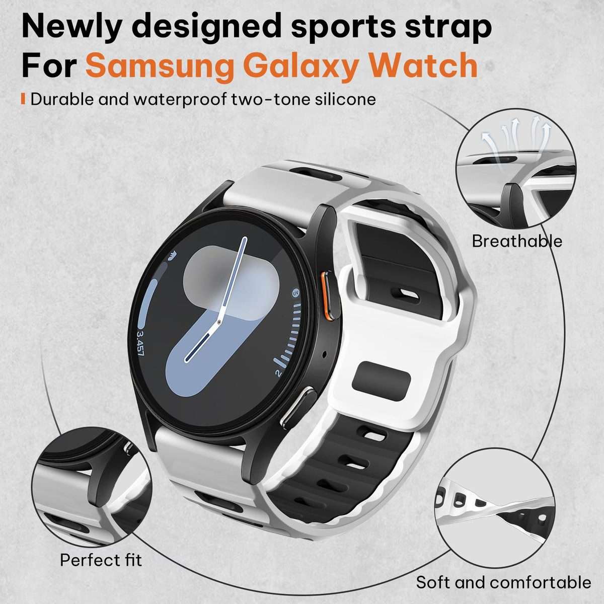 20mm xDfind Flat-head Dual-color Silicone Watch Band(White+Black)
