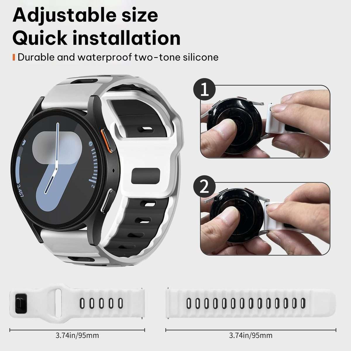 20mm xDfind Flat-head Dual-color Silicone Watch Band(White+Black)