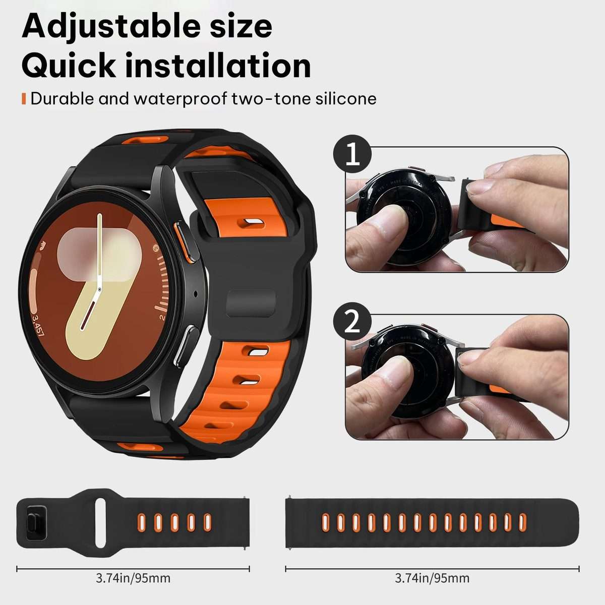 20mm xDfind Flat-head Dual-color Silicone Watch Band(Black+Orange)