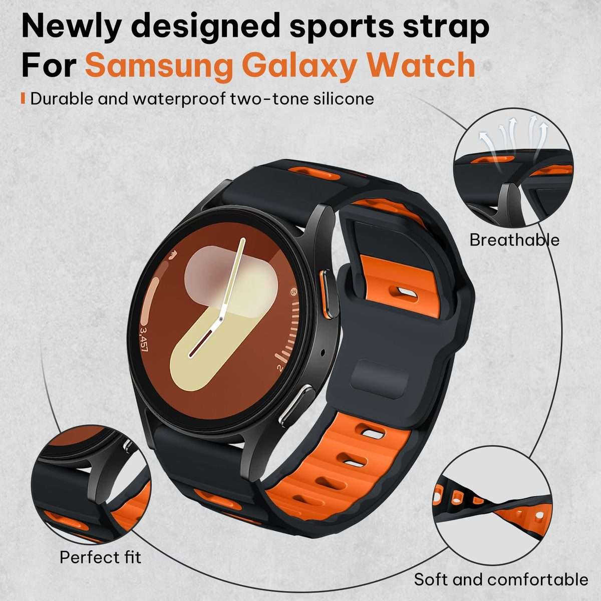 20mm xDfind Flat-head Dual-color Silicone Watch Band(Ash+Orange)