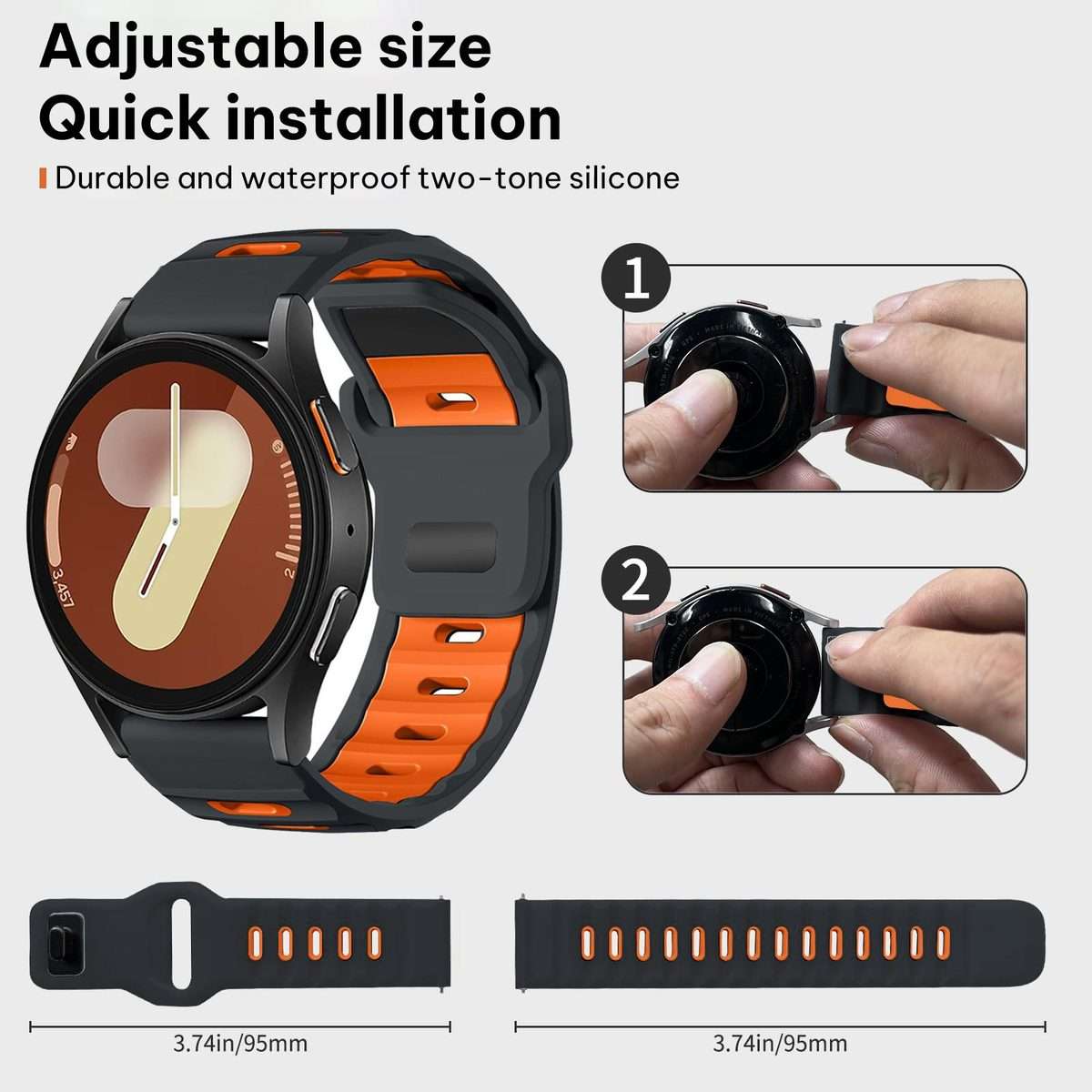 20mm xDfind Flat-head Dual-color Silicone Watch Band(Ash+Orange)
