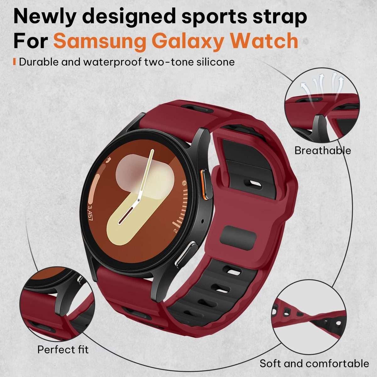 20mm xDfind Flat-head Dual-color Silicone Watch Band(Wine Red+Black)