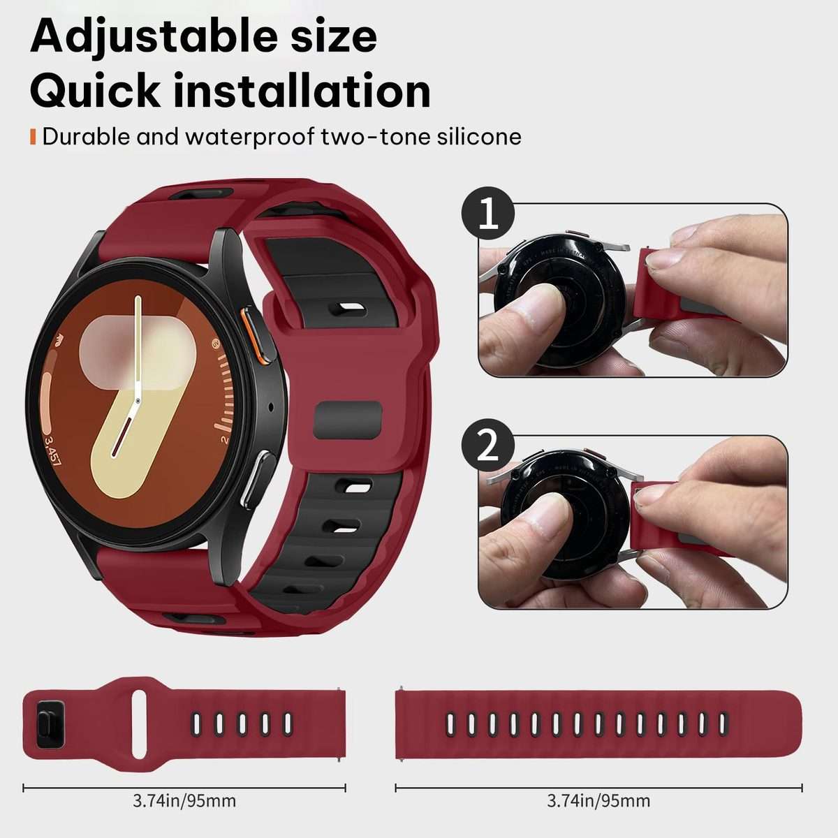 20mm xDfind Flat-head Dual-color Silicone Watch Band(Wine Red+Black)