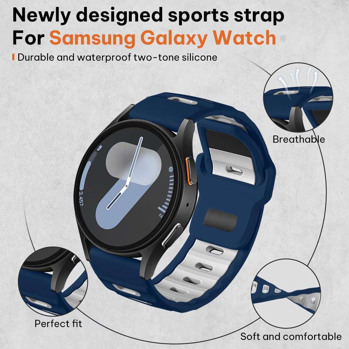 20mm xDfind Flat-head Dual-color Silicone Watch Band(Navy Blue+White)