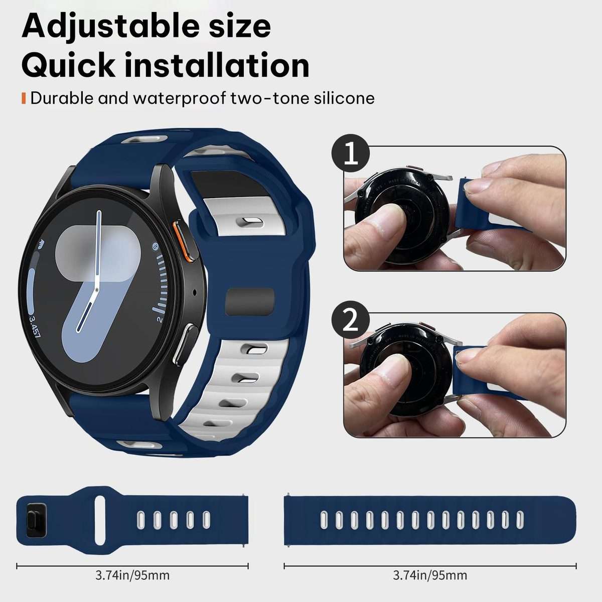 20mm xDfind Flat-head Dual-color Silicone Watch Band(Navy Blue+White)