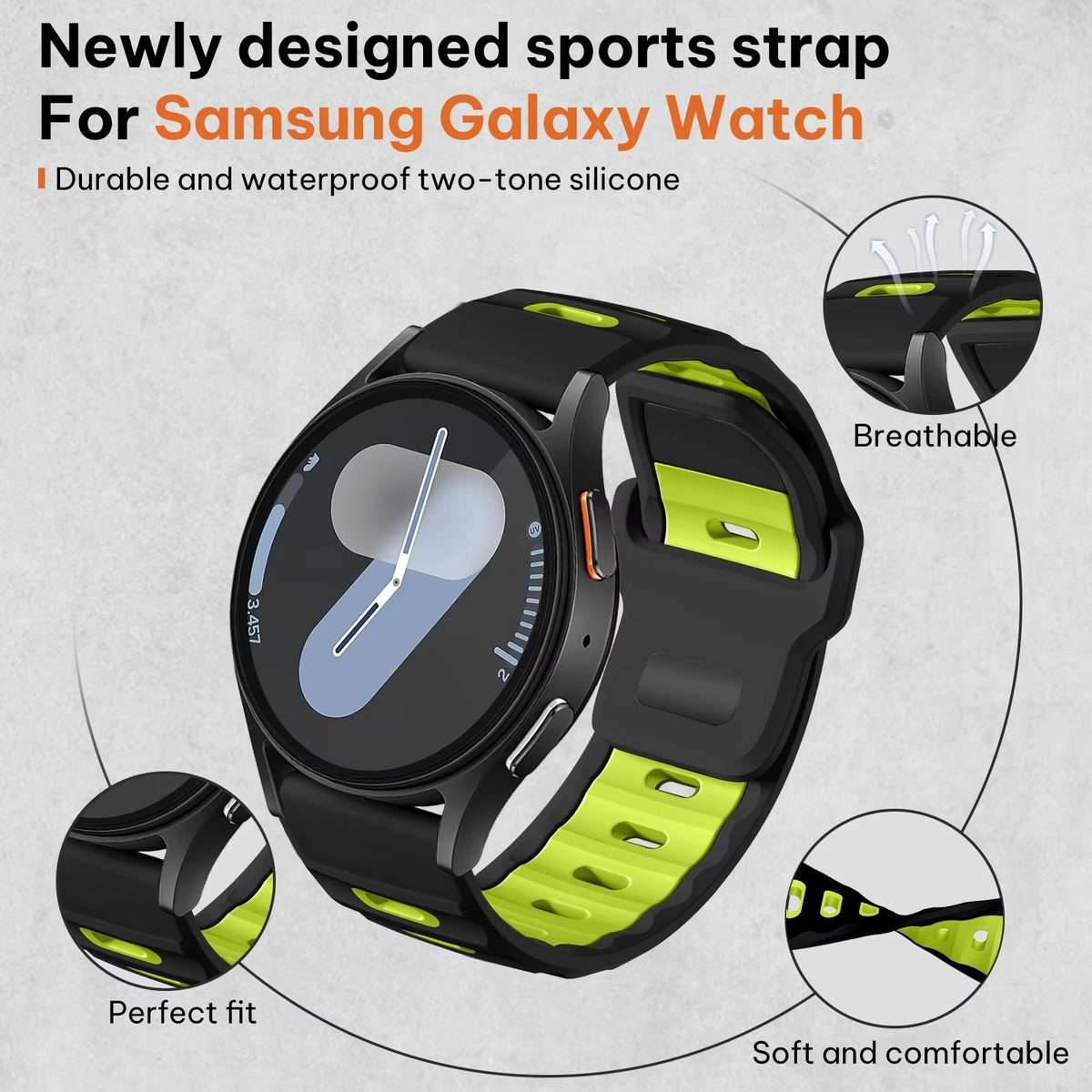 20mm xDfind Flat-head Dual-color Silicone Watch Band(Black+Fluorescent Green)
