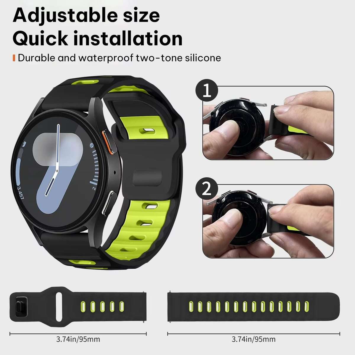 20mm xDfind Flat-head Dual-color Silicone Watch Band(Black+Fluorescent Green)