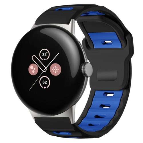 For Google Pixel Watch 4 / 3 / 2 / 1 41mm xDfind Flat-head Dual-color Silic ... (Black+Royal Blue)