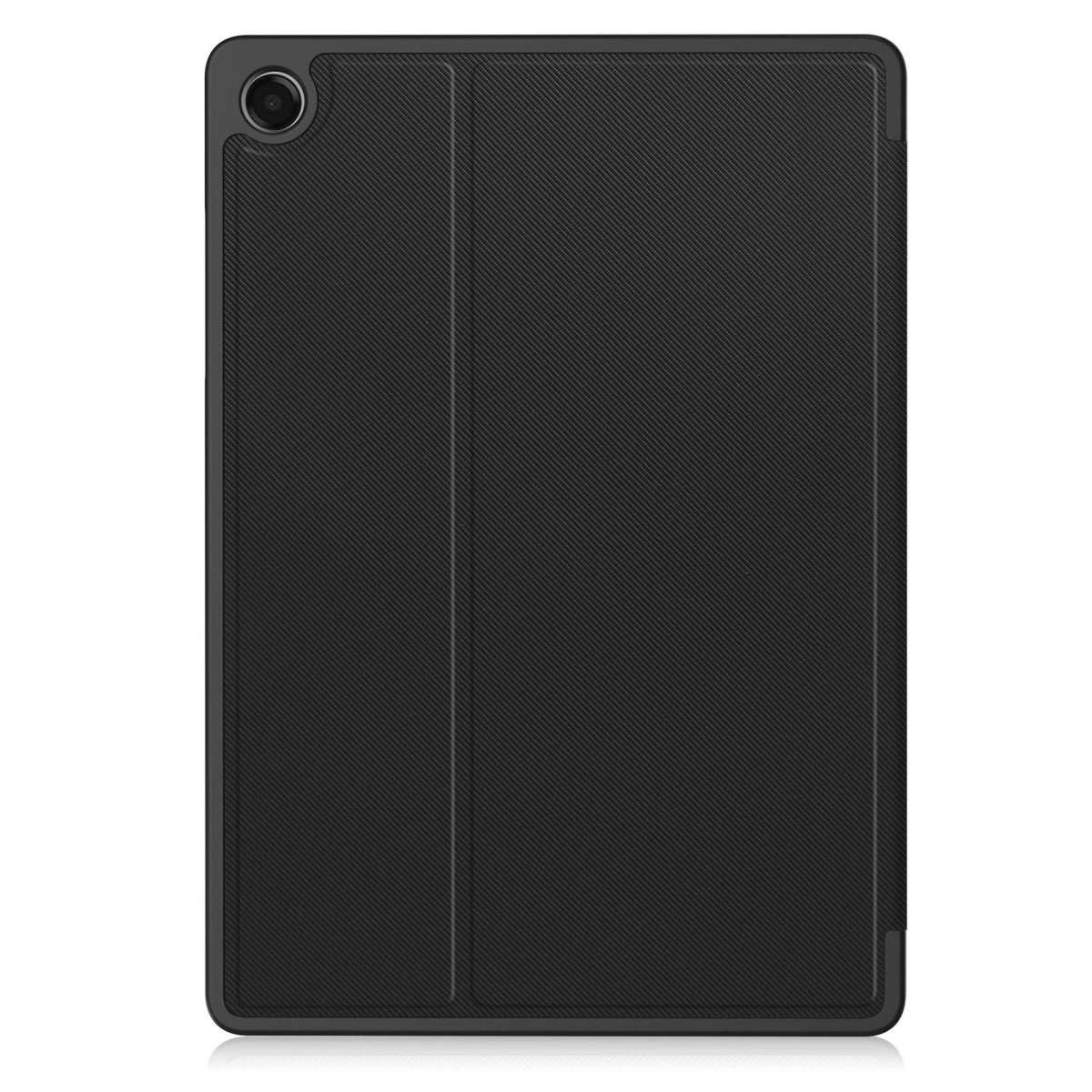 For Samsung Galaxy Tab A11+ Twill Fabric Vegan Leather Smart Tablet Case with Pen Tray ... (Black)