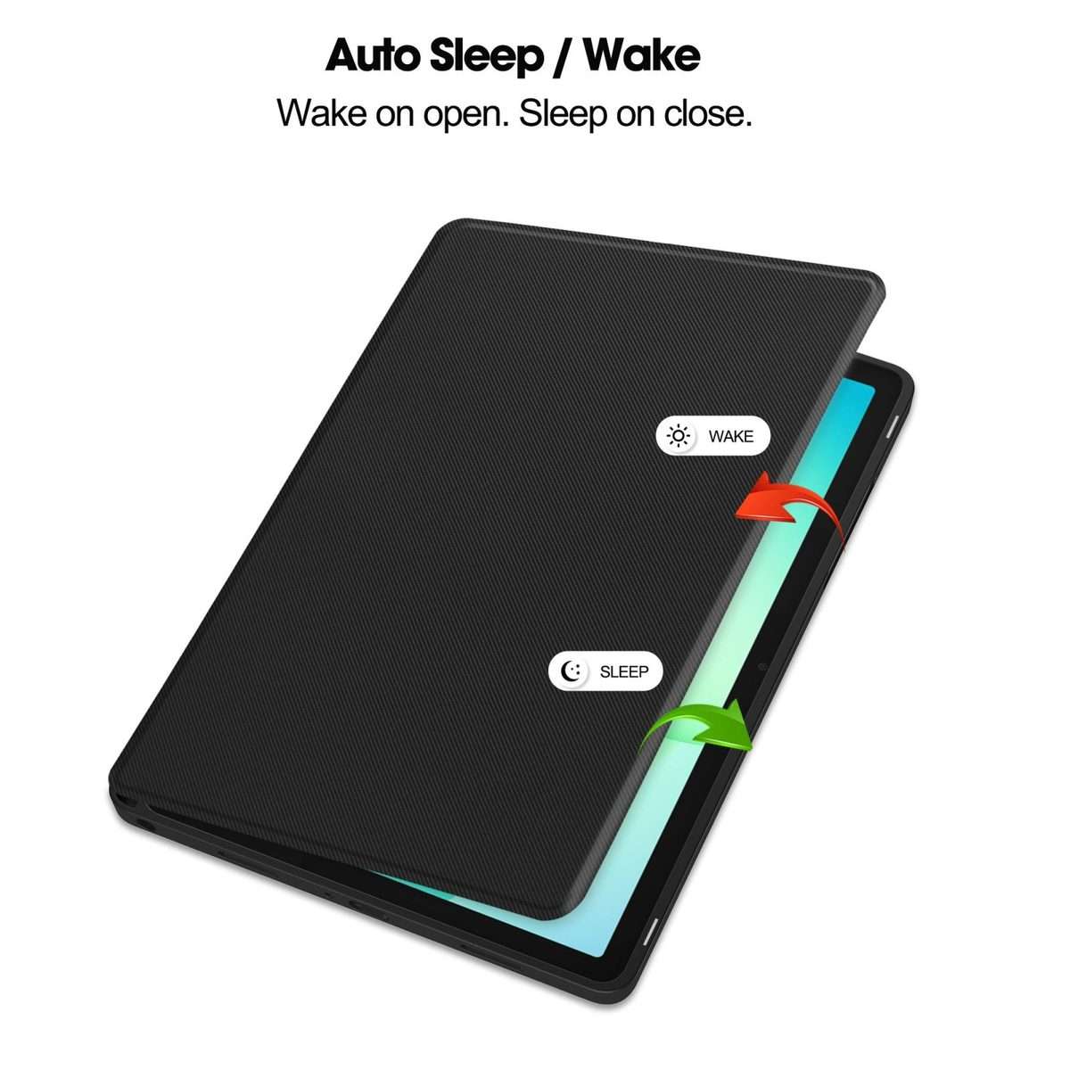 For Samsung Galaxy Tab A11+ Twill Fabric Vegan Leather Smart Tablet Case with Pen Tray ... (Black)