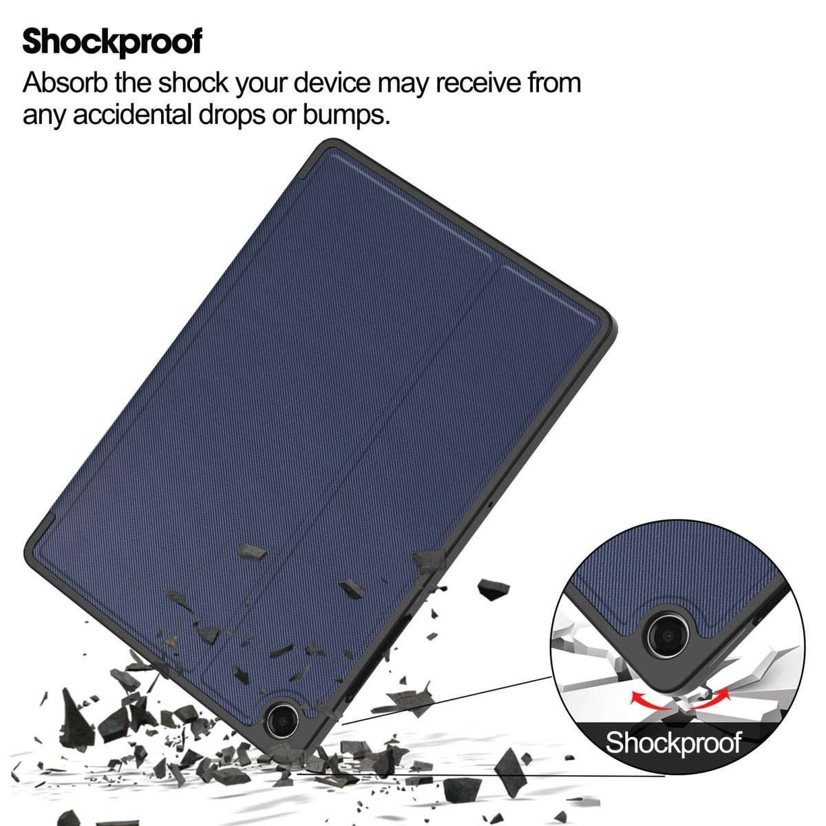 For Samsung Galaxy Tab A11+ Twill Fabric Vegan Leather Smart Tablet Case with Pen ... (Dark Blue)