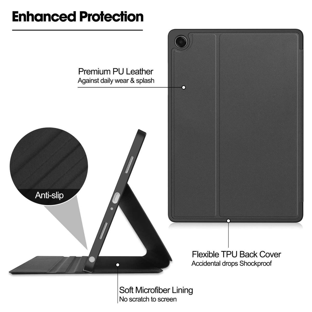 For Samsung Galaxy Tab A11+ Twill Fabric Vegan Leather Smart Tablet Case with Pen Tray ... (Grey)