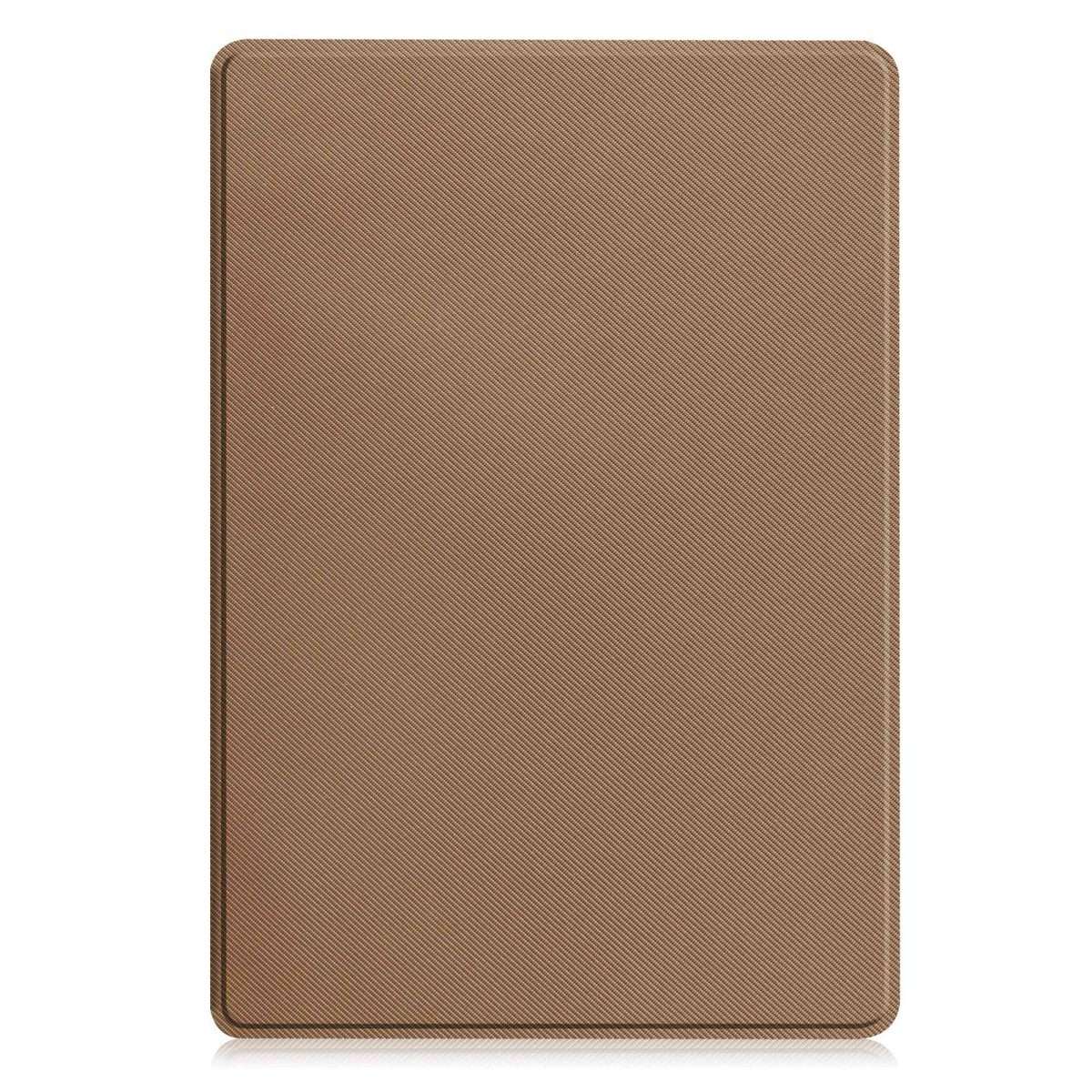 For Samsung Galaxy Tab A11+ Twill Fabric Vegan Leather Smart Tablet Case with Pen Tray ... (Brown)