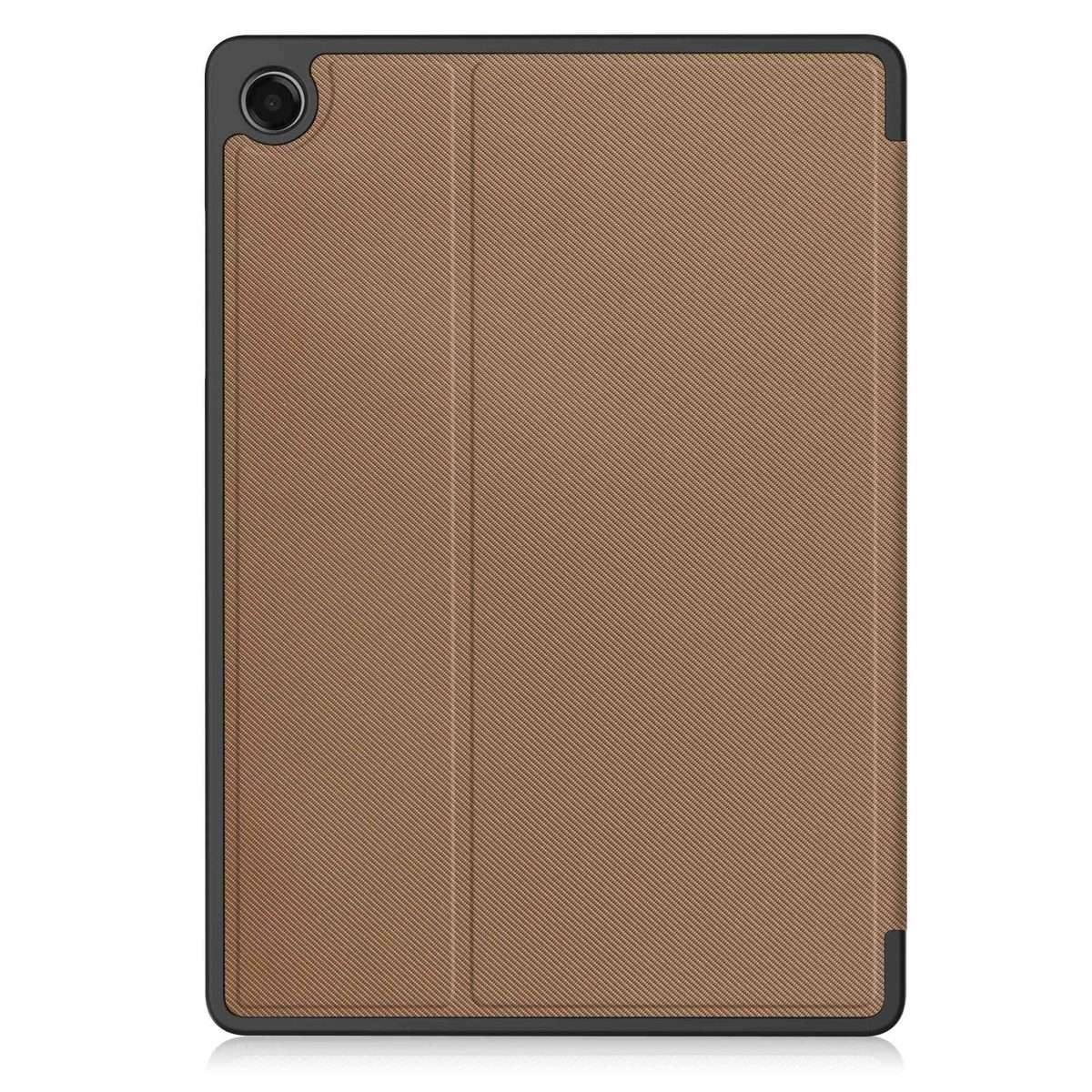 For Samsung Galaxy Tab A11+ Twill Fabric Vegan Leather Smart Tablet Case with Pen Tray ... (Brown)