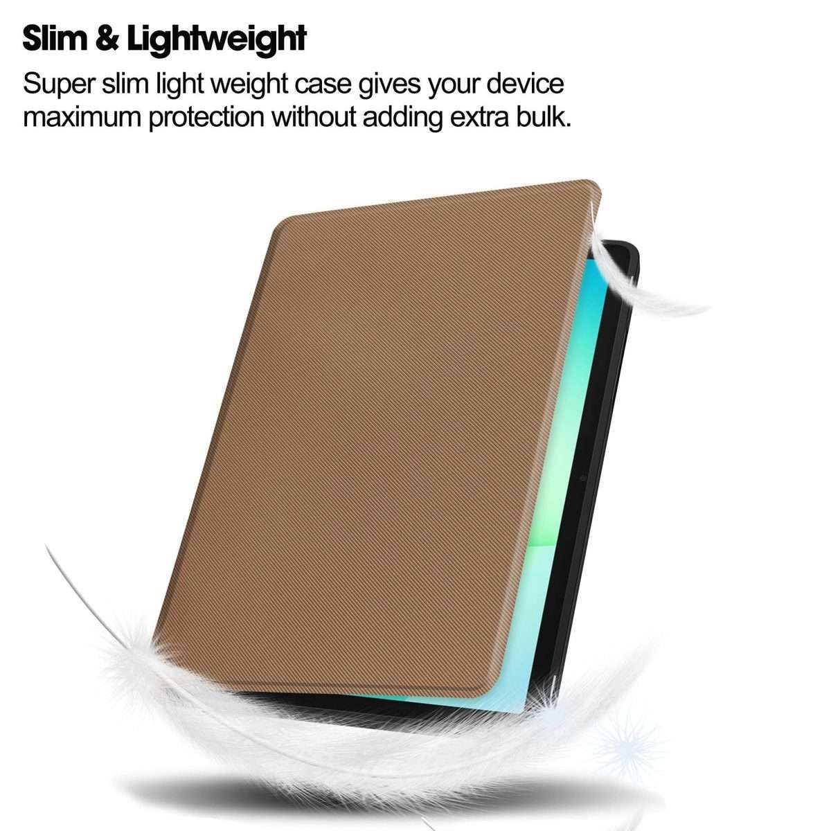 For Samsung Galaxy Tab A11+ Twill Fabric Vegan Leather Smart Tablet Case with Pen Tray ... (Brown)