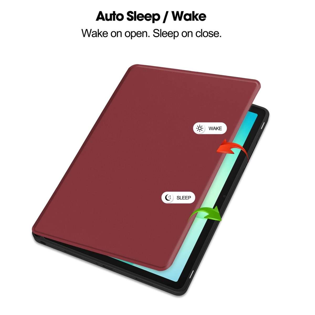 For Samsung Galaxy Tab A11+ Twill Fabric Vegan Leather Smart Tablet Case with Pen T ... (Wine Red)