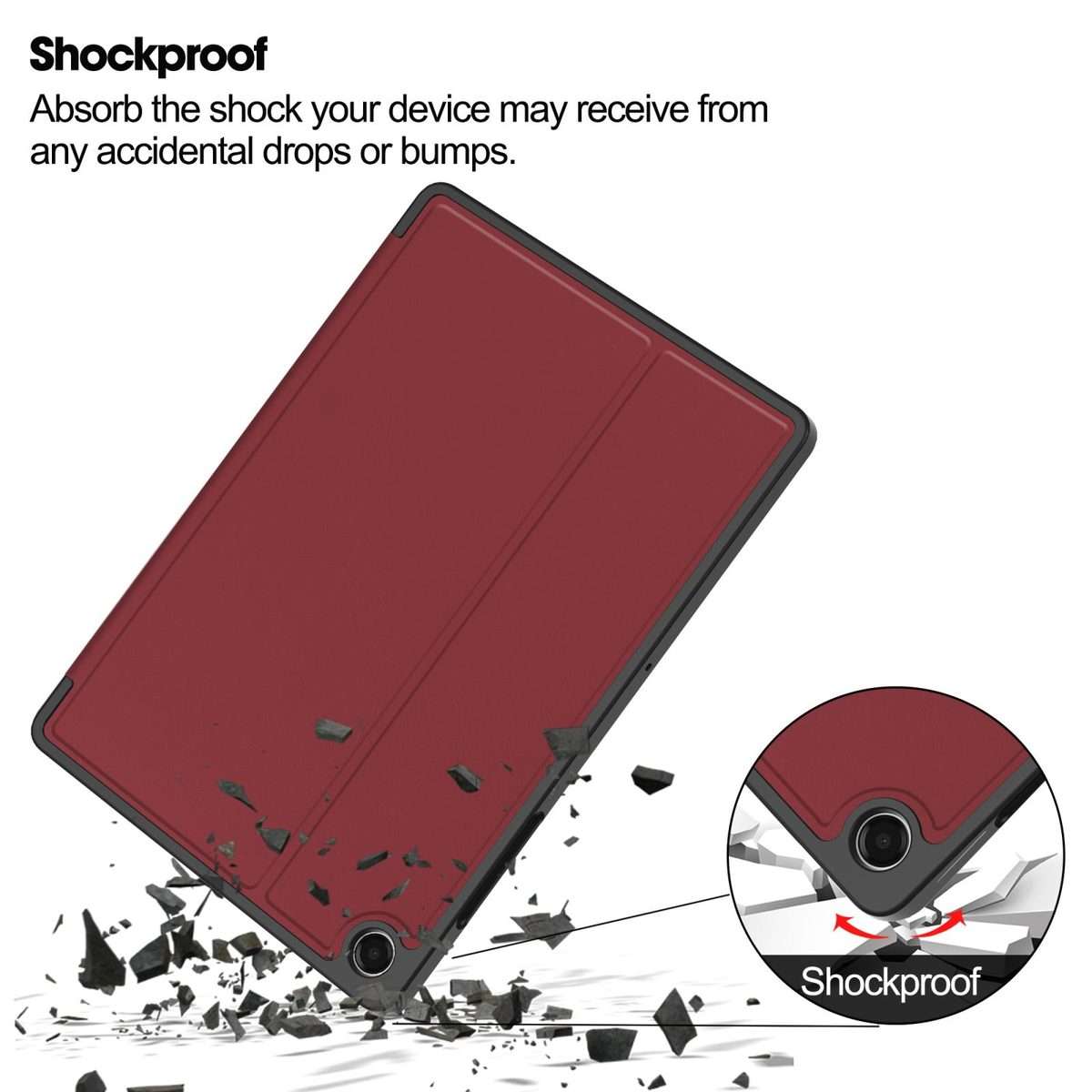 For Samsung Galaxy Tab A11+ Twill Fabric Vegan Leather Smart Tablet Case with Pen T ... (Wine Red)
