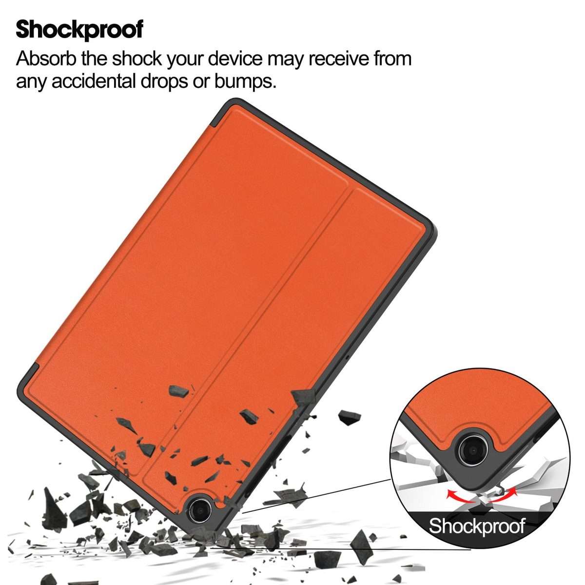 For Samsung Galaxy Tab A11+ Twill Fabric Vegan Leather Smart Tablet Case with Pen Tra ... (Orange)