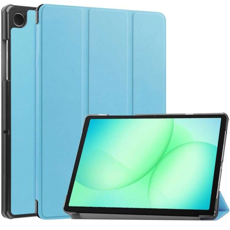 For Samsung Galaxy Tab A11+ Custer Pure Color 3-Fold Holder Smart Leather Tablet Case(Sky Blue)