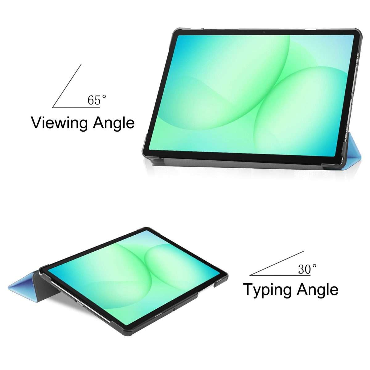 For Samsung Galaxy Tab A11+ Custer Pure Color 3-Fold Holder Smart Leather Tablet Case(Sky Blue)