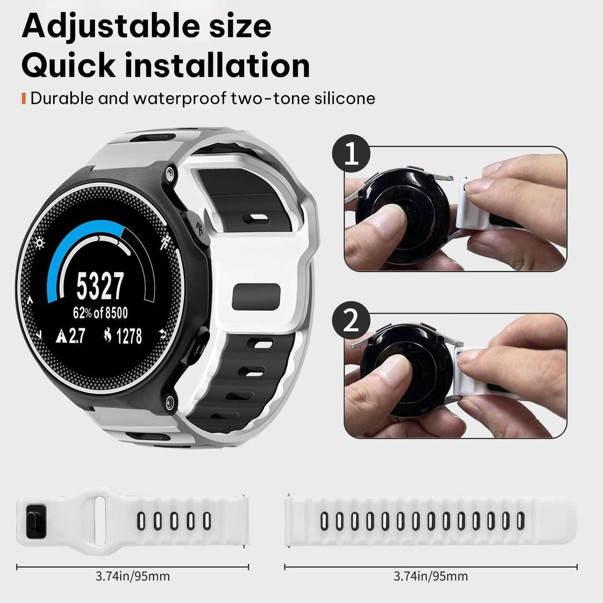 For Garmin Forerunner 220/735/735XT/230/235 xDfind Flat-head Dual-color Silicone ... (White+Black)