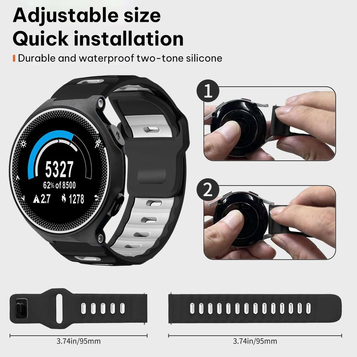 For Garmin Forerunner 220/735/735XT/230/235 xDfind Flat-head Dual-color Silicone ... (Black+White)