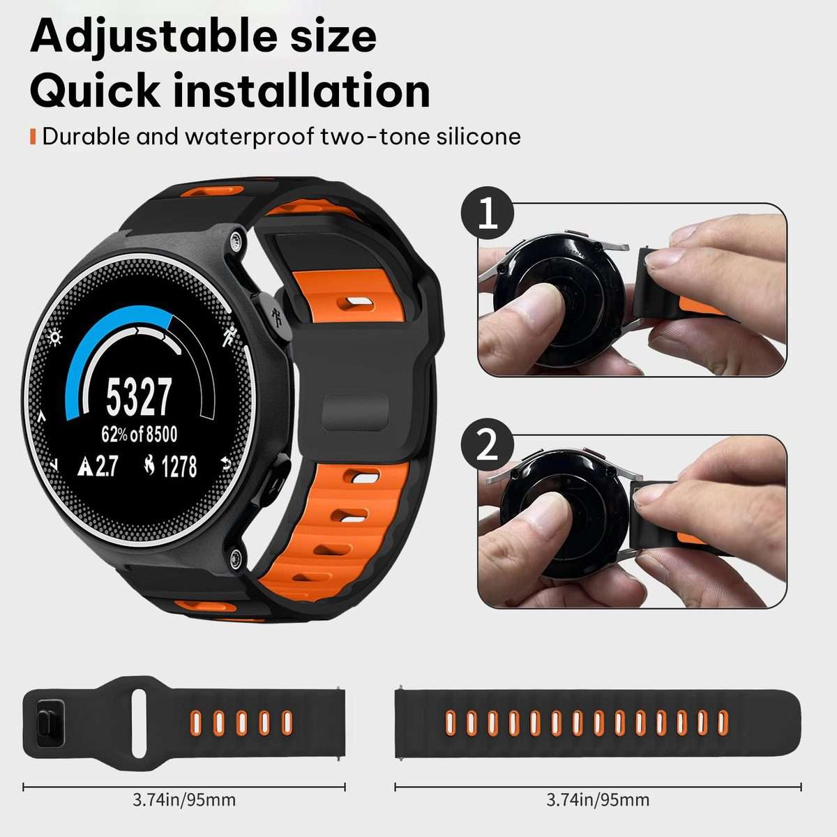 For Garmin Forerunner 220/735/735XT/230/235 xDfind Flat-head Dual-color Silicon ... (Black+Orange)