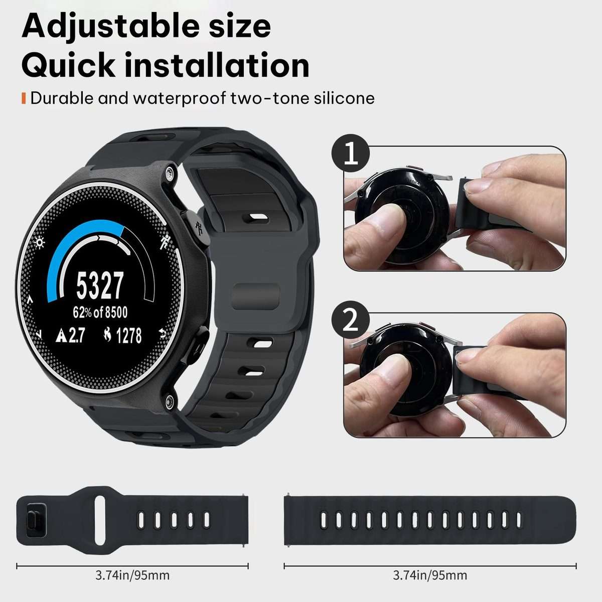 For Garmin Forerunner 220/735/735XT/230/235 xDfind Flat-head Dual-color Silicone W ... (Ash+Black)