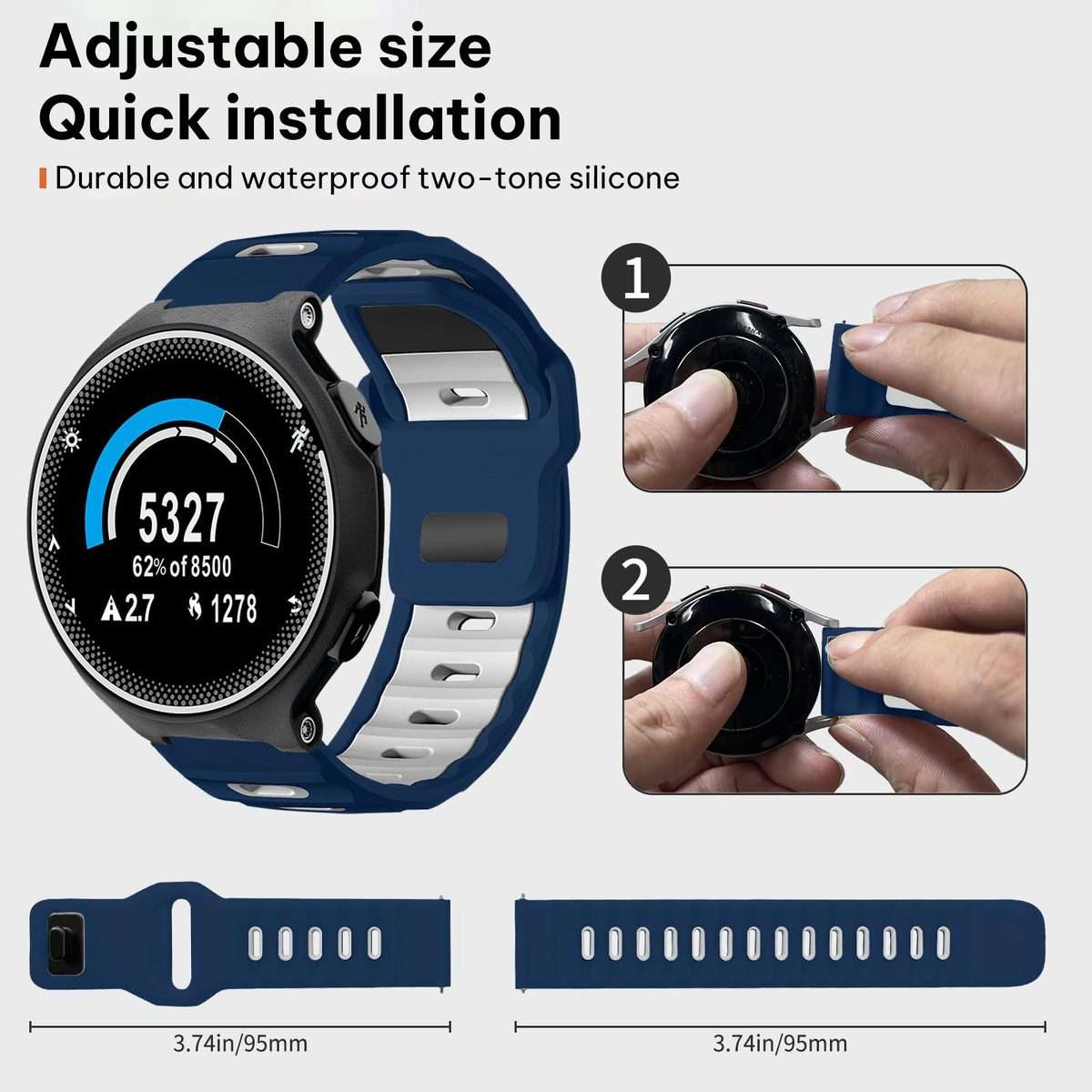 For Garmin Forerunner 220/735/735XT/230/235 xDfind Flat-head Dual-color Sili ... (Navy Blue+White)