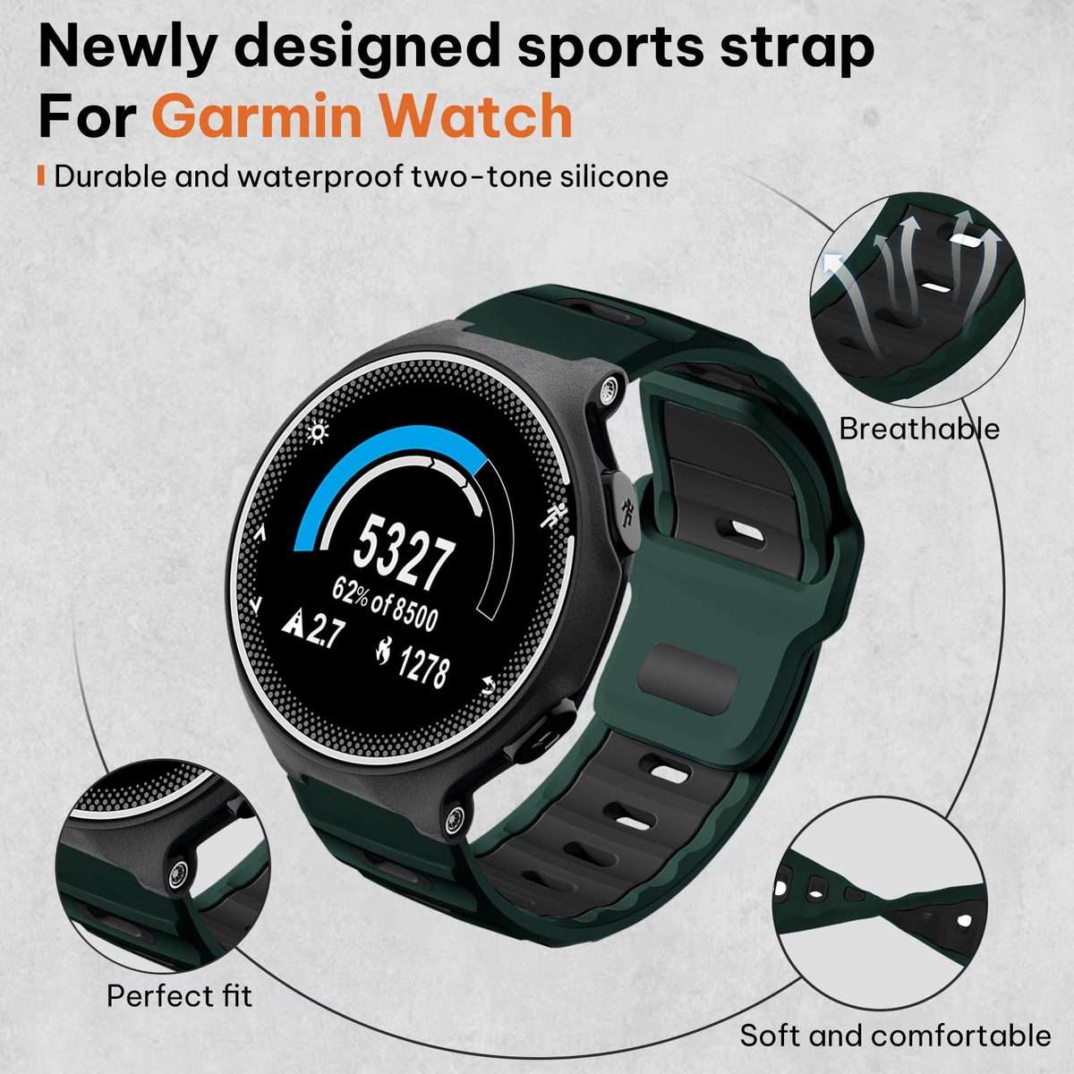 For Garmin Forerunner 220/735/735XT/230/235 xDfind Flat-head Dual-col ... (Wilderness Green+Black)