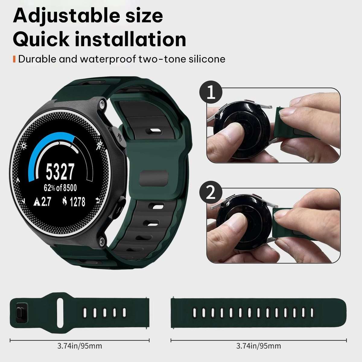 For Garmin Forerunner 220/735/735XT/230/235 xDfind Flat-head Dual-col ... (Wilderness Green+Black)