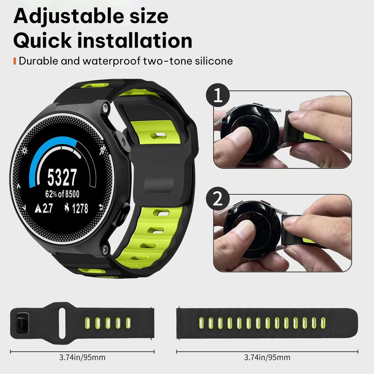 For Garmin Forerunner 220/735/735XT/230/235 xDfind Flat-head Dual-co ... (Black+Fluorescent Green)