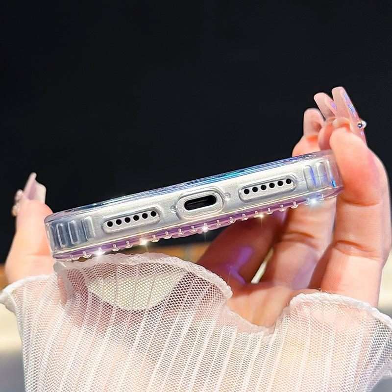 For iPhone 13 Pro Max Sparkling IMD Colorful Bow Phone Case with Bracelet(Glitter Light Purple)