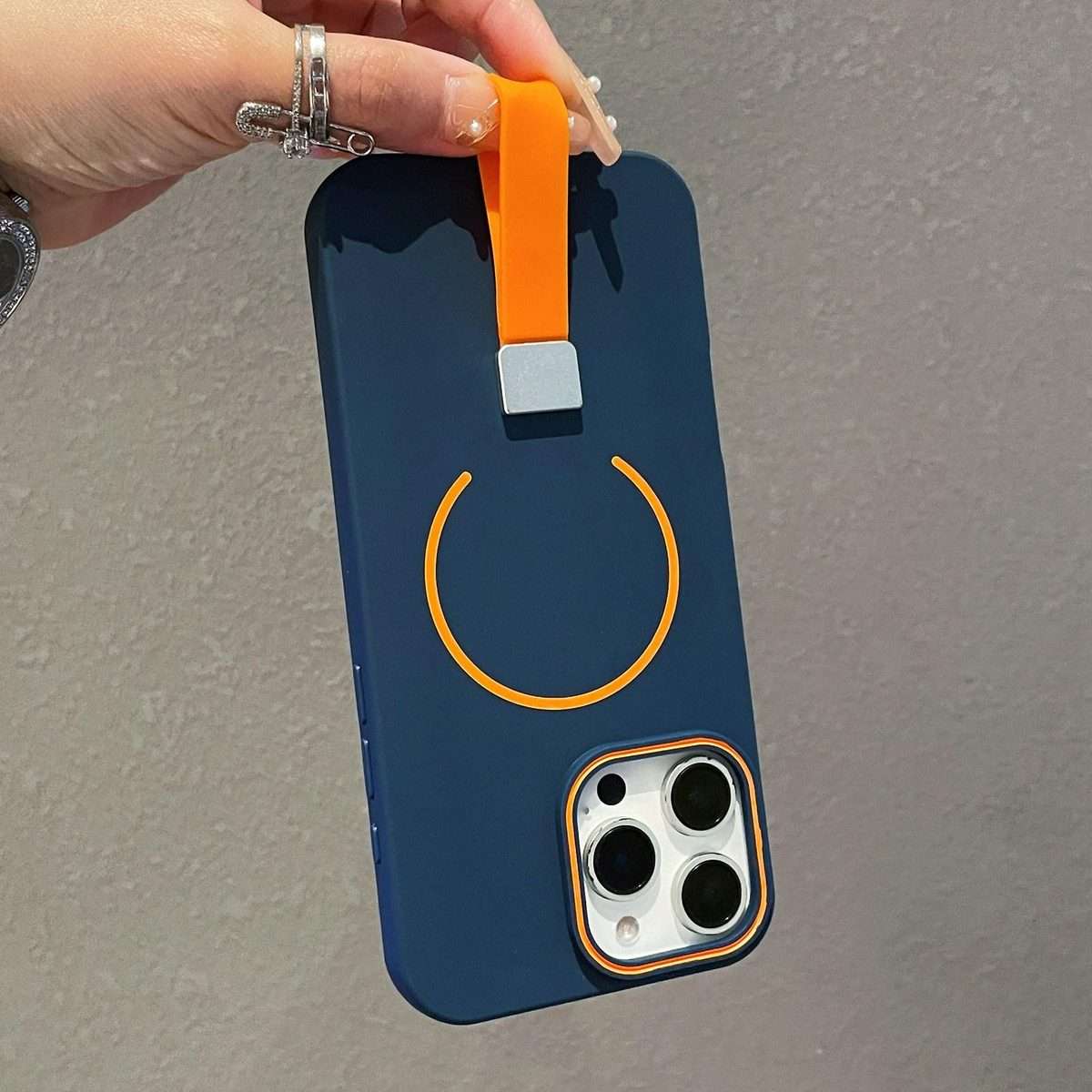 For iPhone 12 Pro Max Skin-feel Magnetic TPU Phone Case with Silicone Strap(Grey)