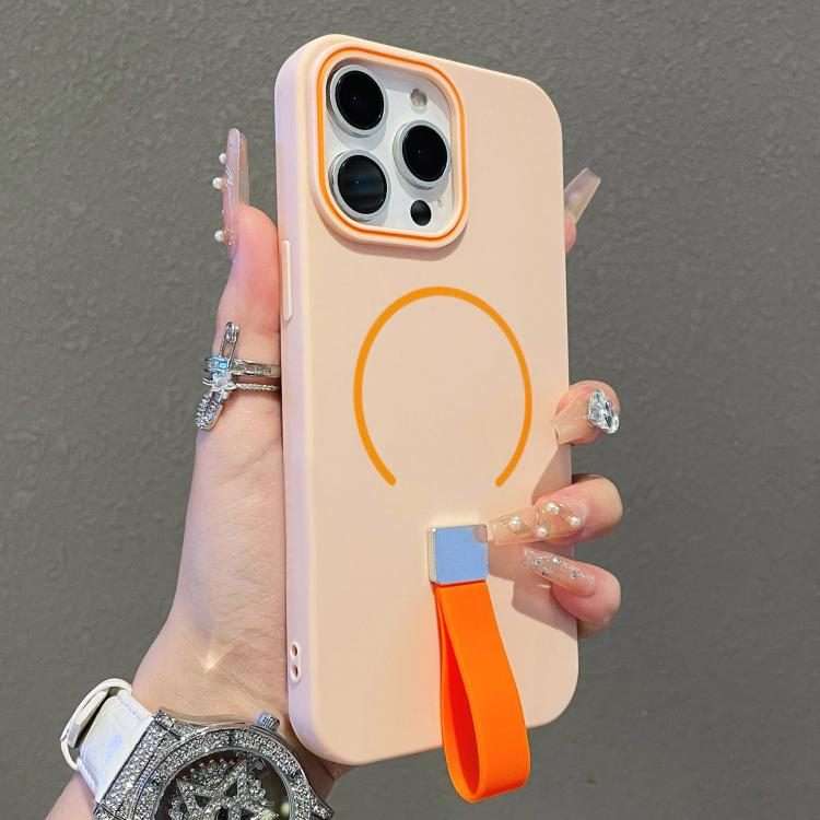 For iPhone 12 / 12 Pro Skin-feel Magnetic TPU Phone Case with Silicone Strap(Pink)